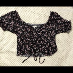 Garage Black Floral Ruffle Crop Top